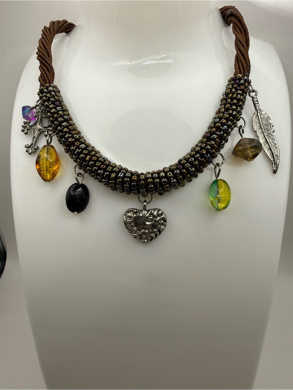Women's Avon Handcrafted Beaded Rope Kumihimo-Style Statement Necklace